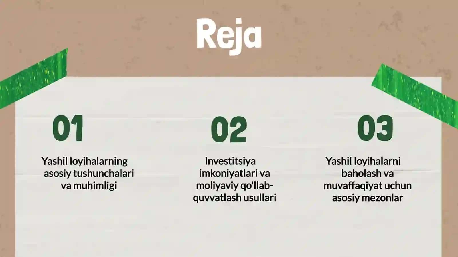 Yashil loyihalarni investitsiyalash yo'nalishlari 2