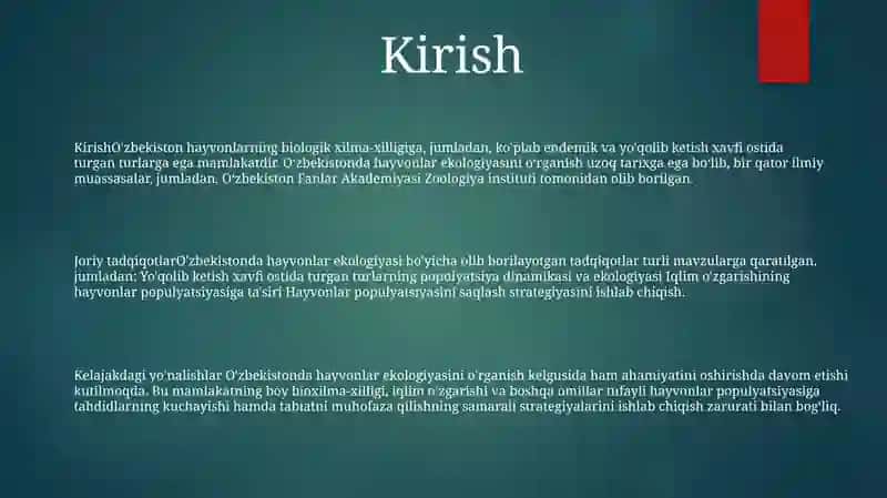O‘Zbekistonda Hayvonlar Ekologiyasini O‘Rganishda Olib Borilayotgan Ilmiy Ishlar 2