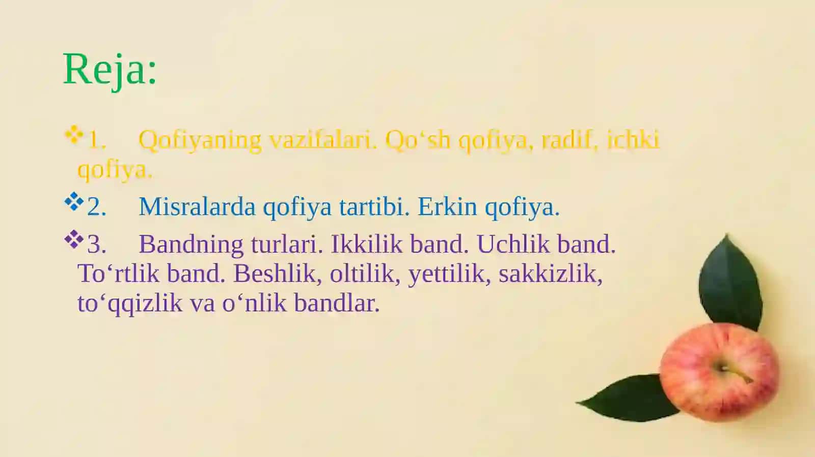 She'riynutq. She'riynutq lirik turning shakli sifatida. Qofiyaning vazifalari 2