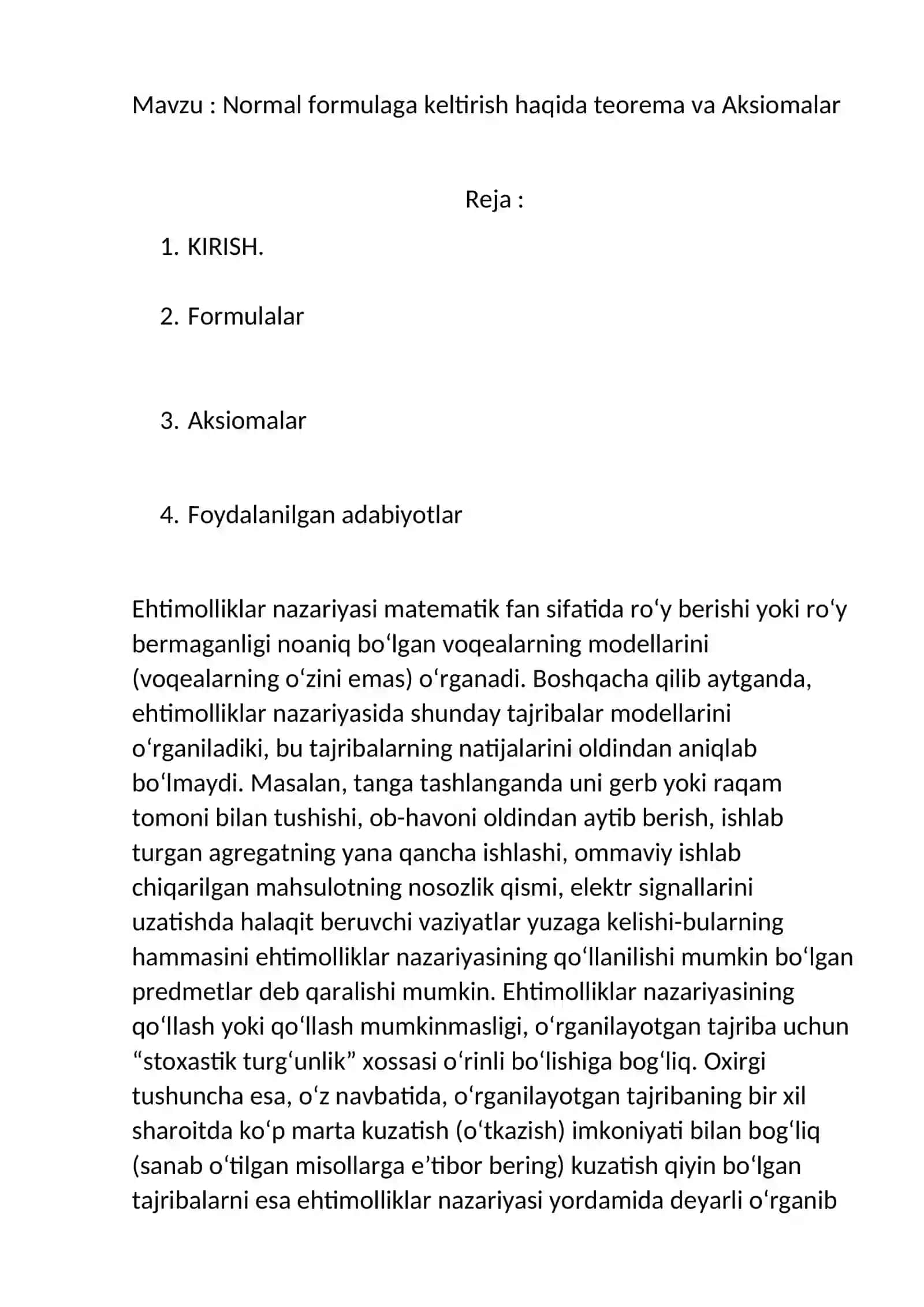 Normal formulaga keltirish haqida teorema va Aksiomalar 2