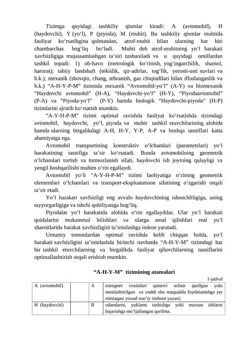 "Avtomobil-yo‘l-haydovchi- muhit" tizimi 2