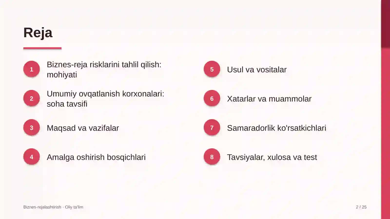 umumiy ovqatlanish korxonalarida biznes reja risklarini tahlil qilish 6578 2
