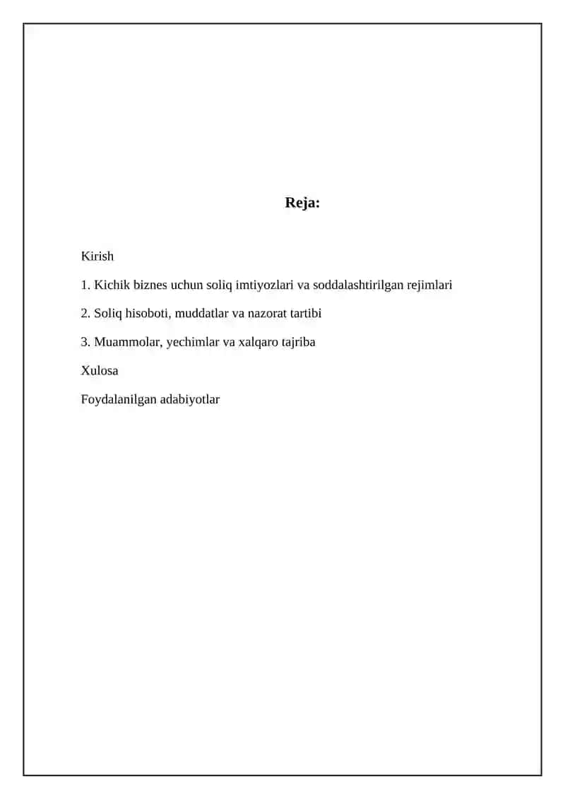 Kichik biznez subektlarini soliqqa tortishning oziga hos hususiyatlari 2