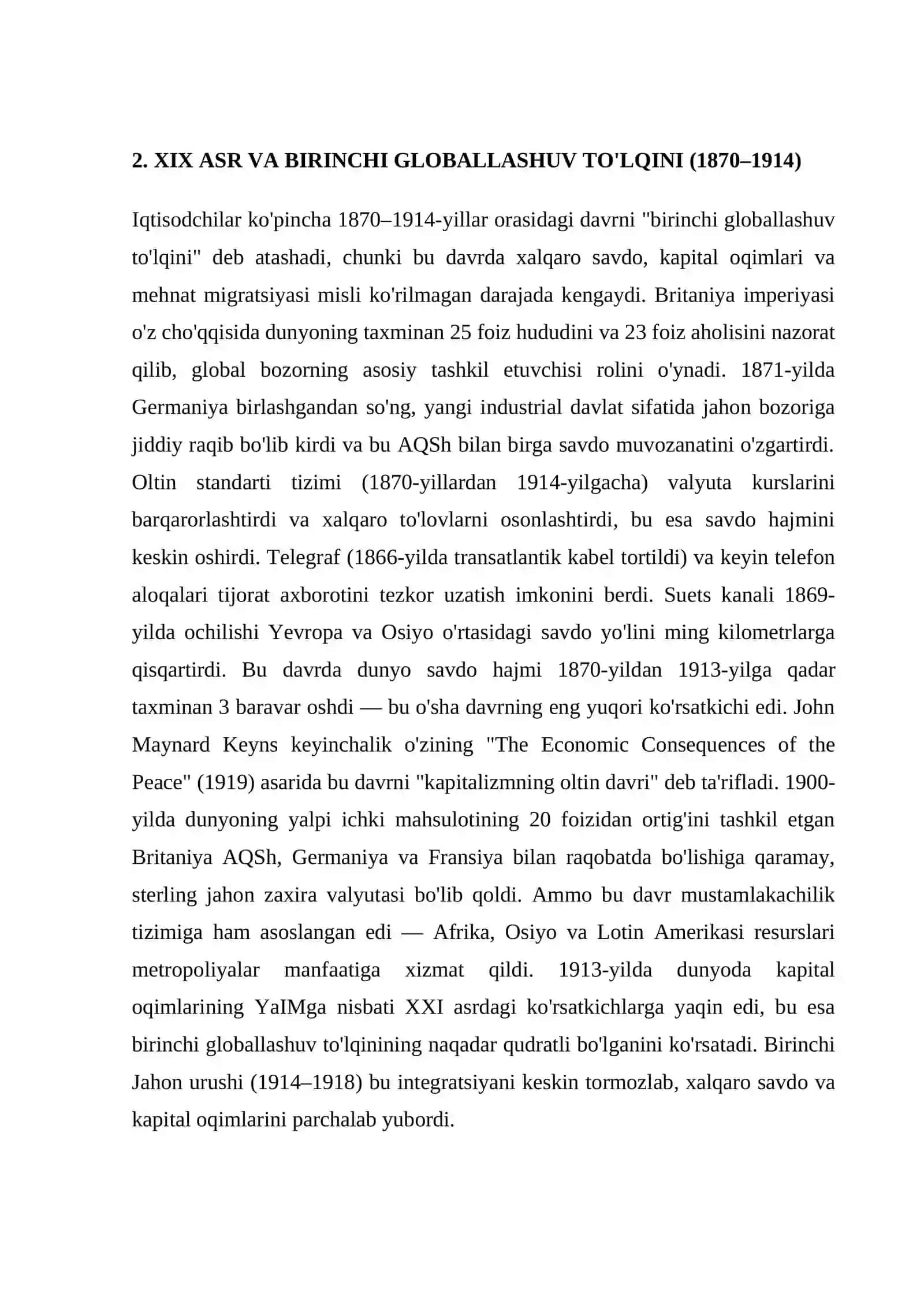 Global Bozorlarning Shakllanishi va Ularning Xususiyatlari  foydalanissh uchun asos 2