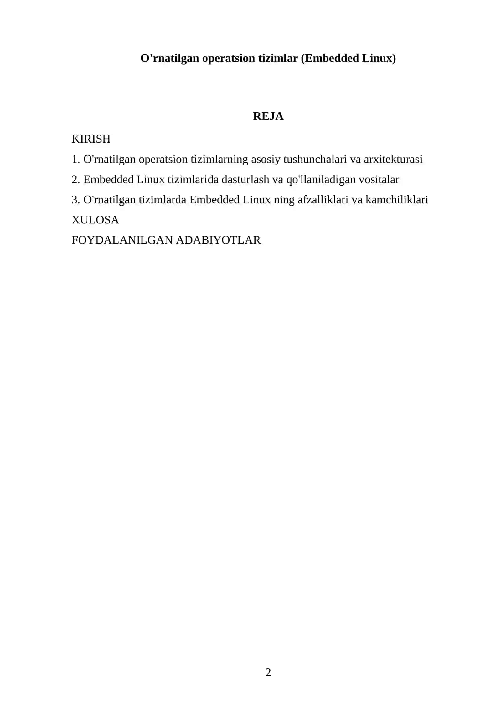 O'rnatilgan operatsion tizimlar (Embedded Linux) 2
