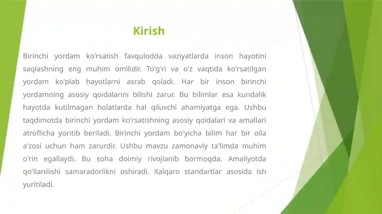 BIRINCHI YORDAM KO'RSATISHNING ASOSIY QOIDALARI 2