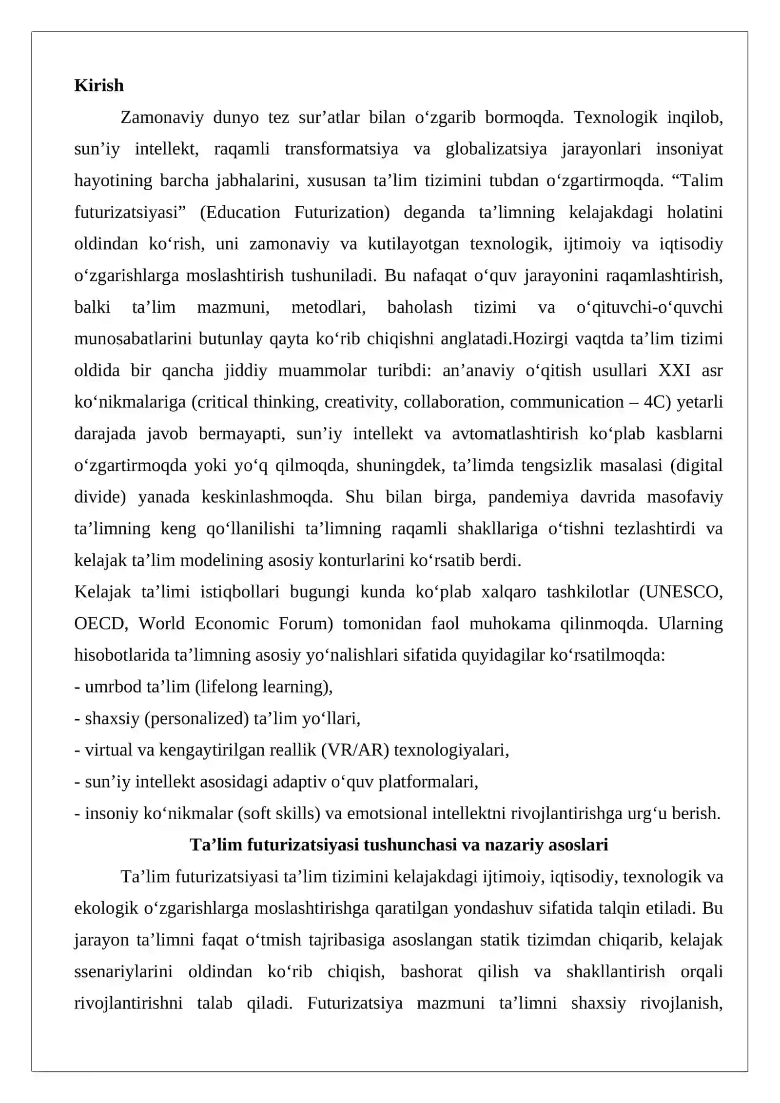 Talim futurizatsiyasi va kelajak talim istiqbollari 2