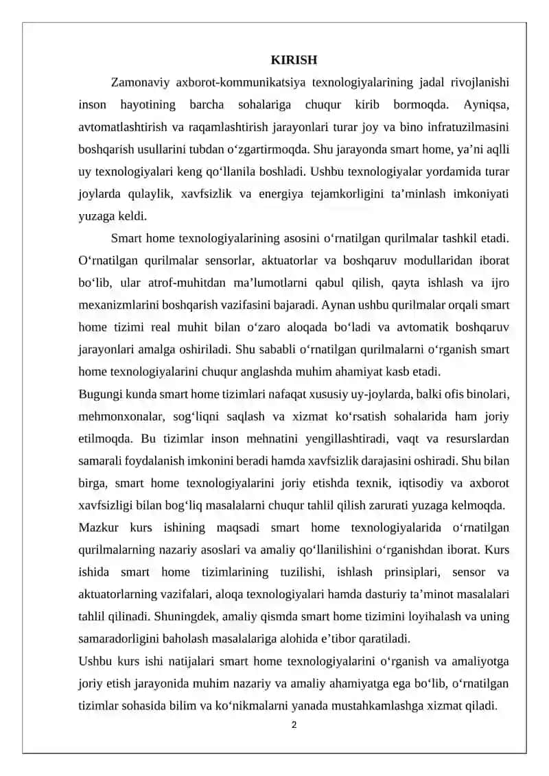 SMART HOME TEXNOLOGIYALARIDA O‘RNATILGAN QURILMALAR 2