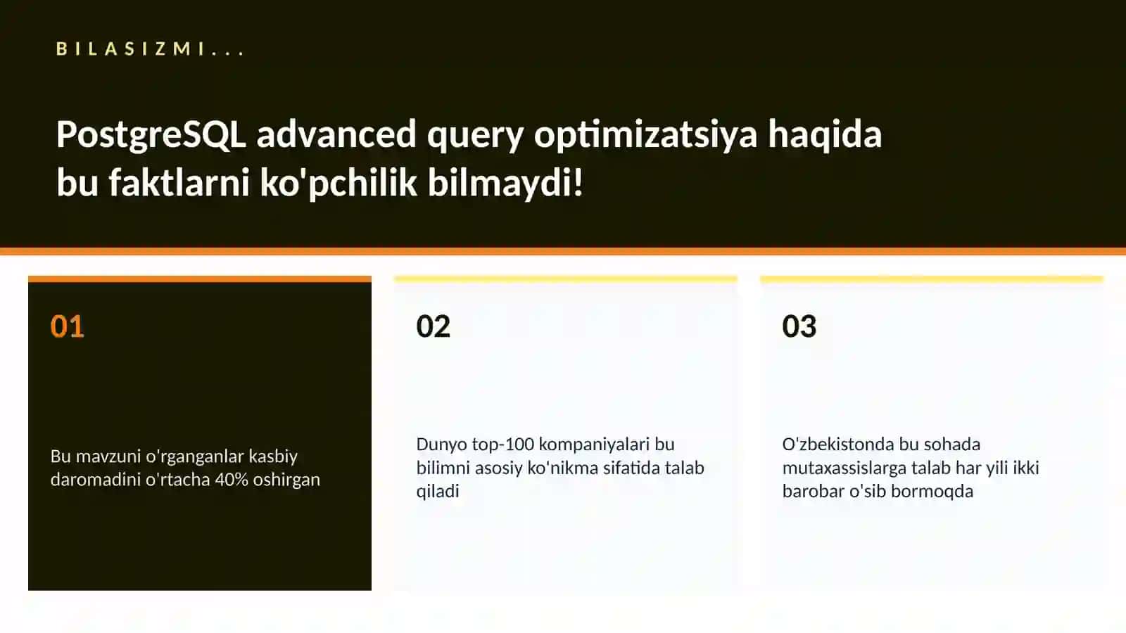 PostgreSQL advanced query optimizatsiya 2
