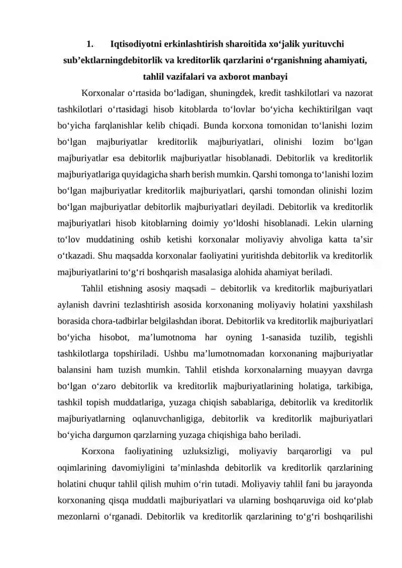 Debitorlik va kreditorlik qarzlarga taʼsir etuvchi omillar tahlili 2