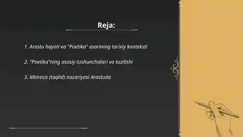 Qadimgi davr adabiyotshunosligi Arastu poetikasi 2