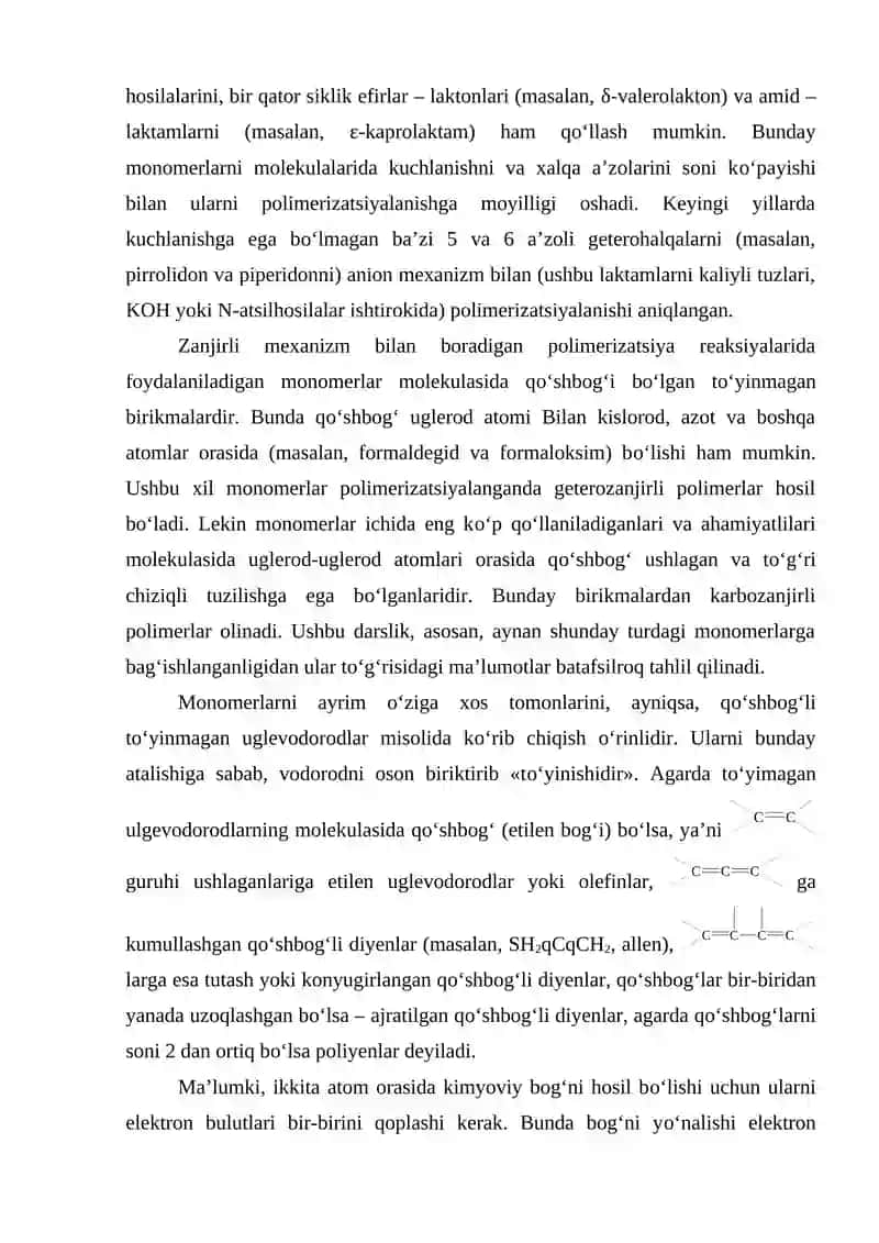 Monomerlarni umumiy tavsiflari 2