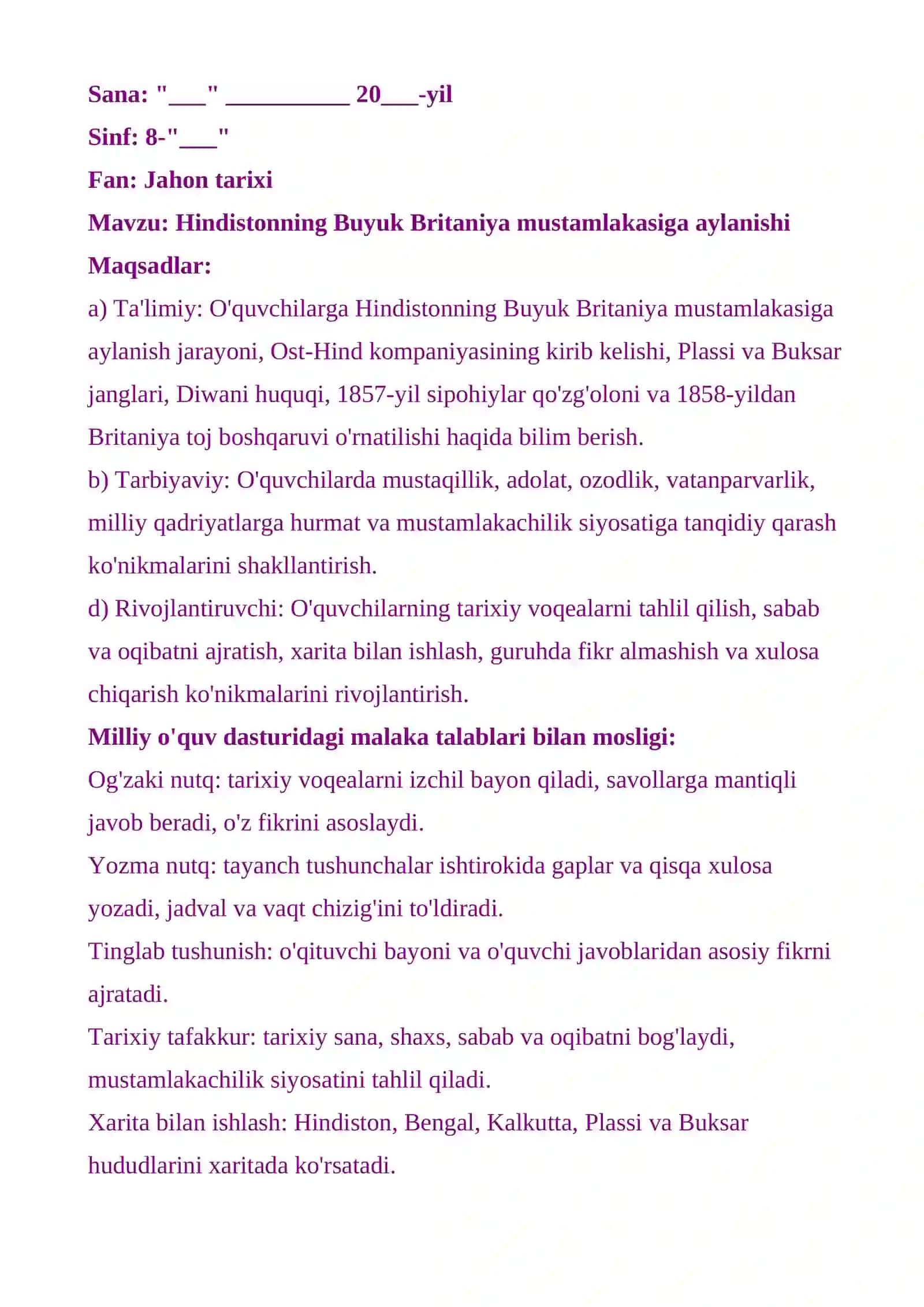 Hindistonning Buyuk Britaniya mustamlakasiga aylanishi - soatlik dars 2