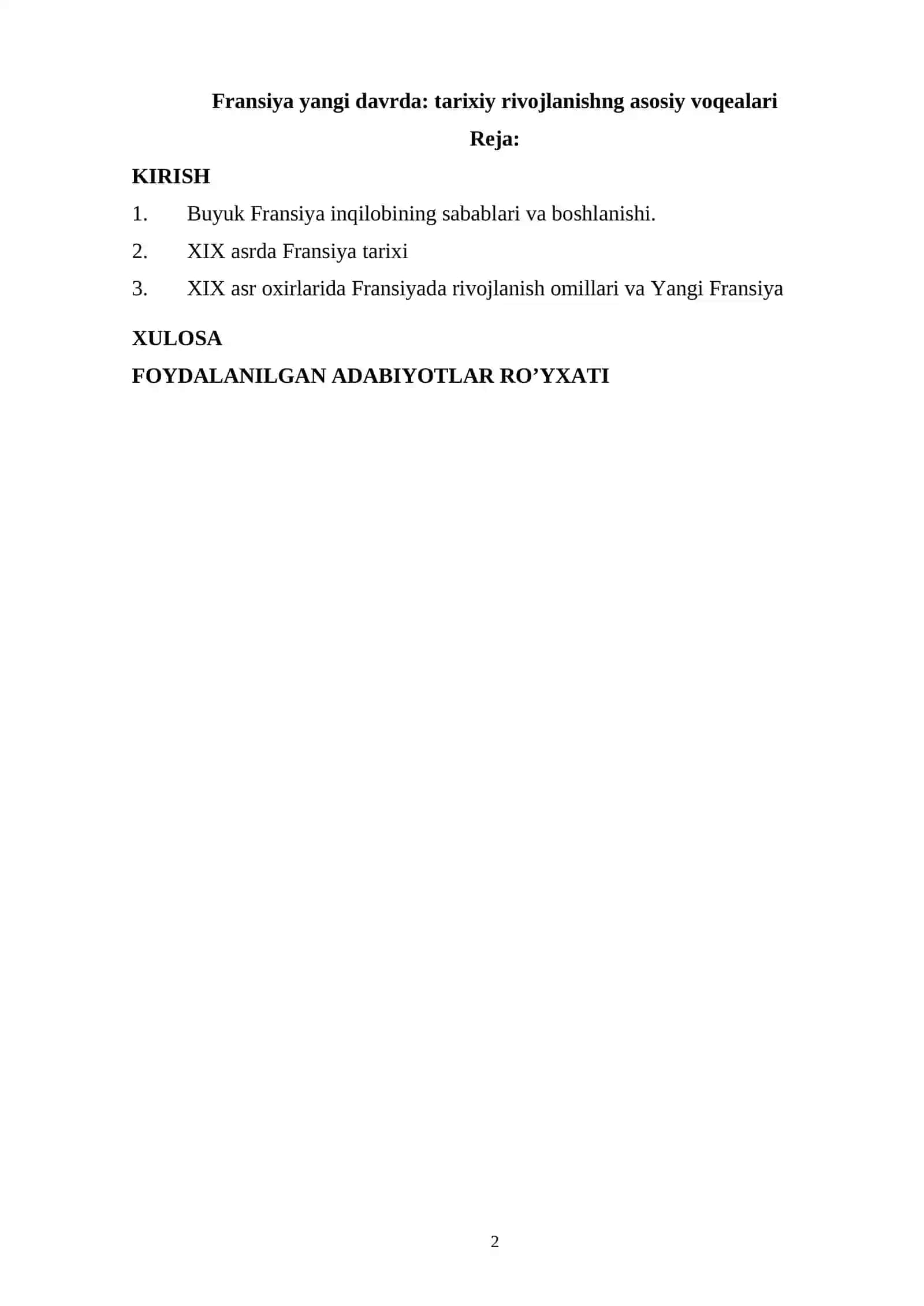 Fransiya yangi davrda: tarixiy rivojlanishng asosiy voqealari 2