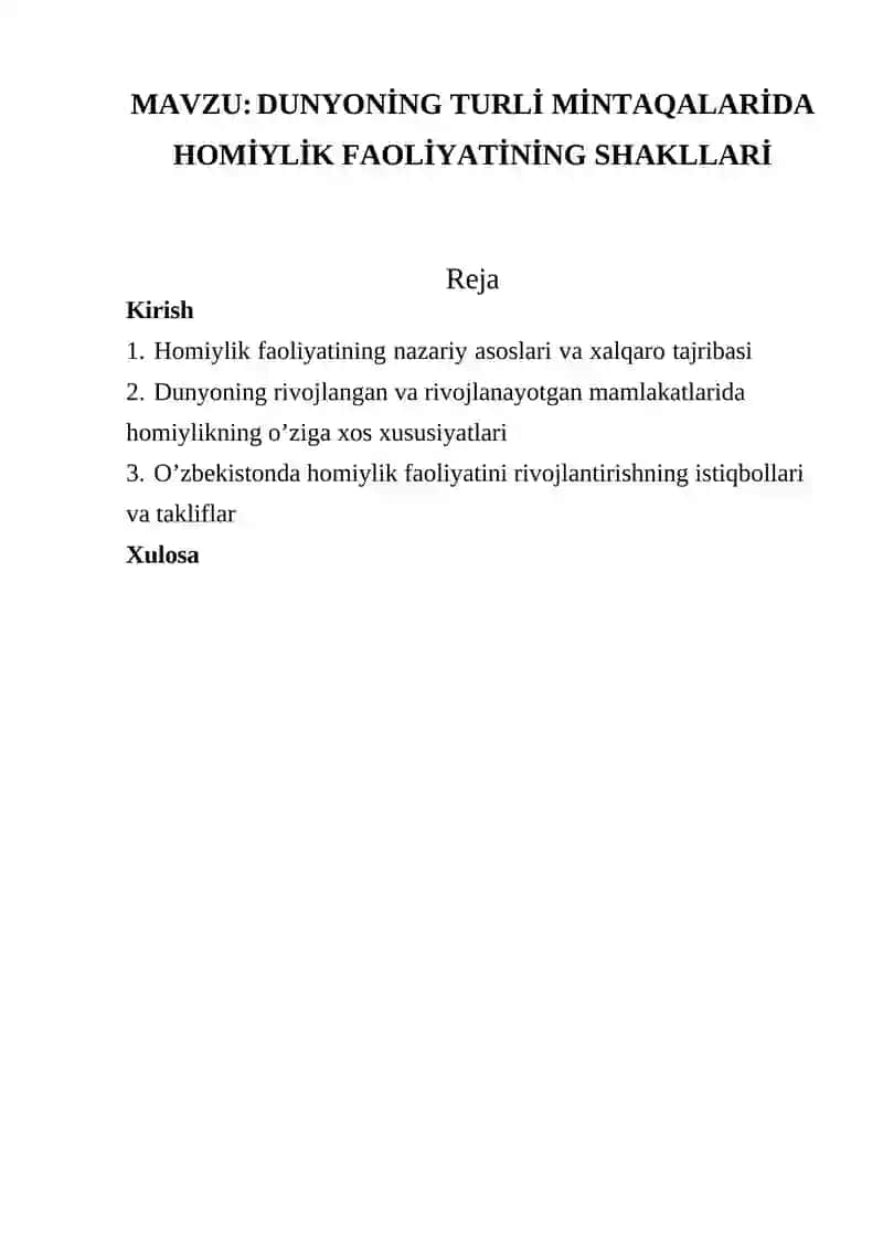 DUNYONİNG TURLİ MİNTAQALARİDA HOMİYLİK FAOLİYATİNİNG SHAKLLARİ 2