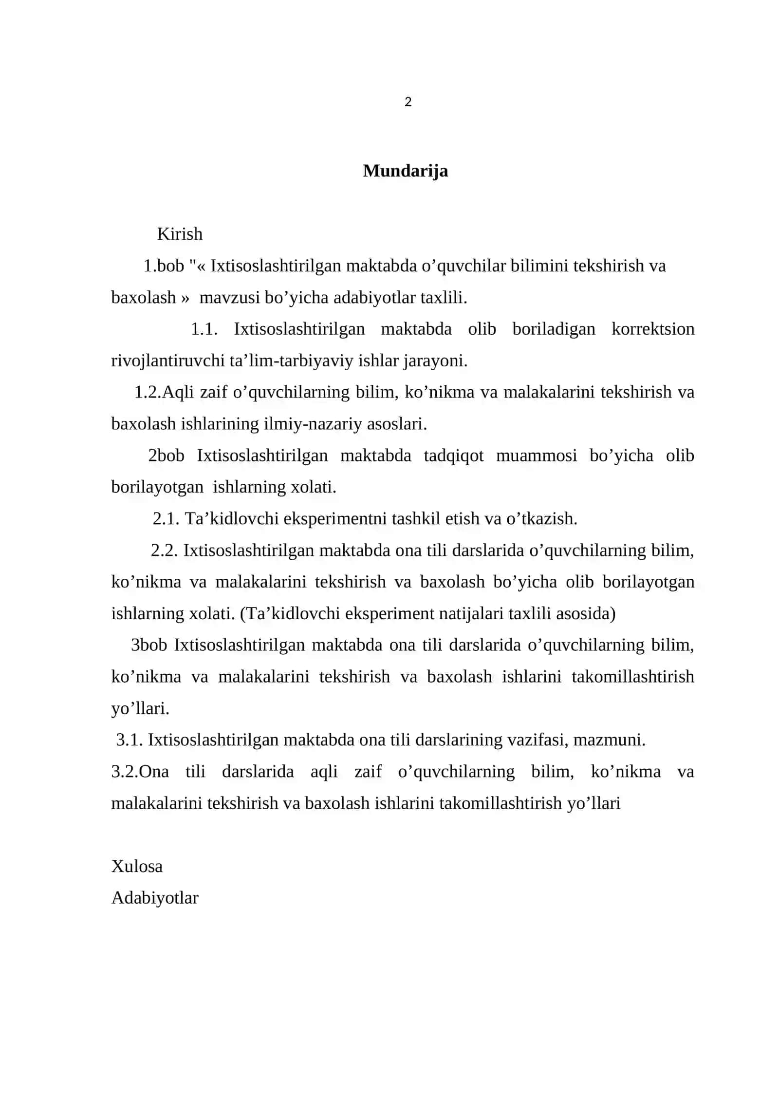 Ixtisoslashtirilgan maktabda ona tili darslarida o’quvchilar bilimini tekshirish va baxolash usul va yo’llarini o’rganish» 2