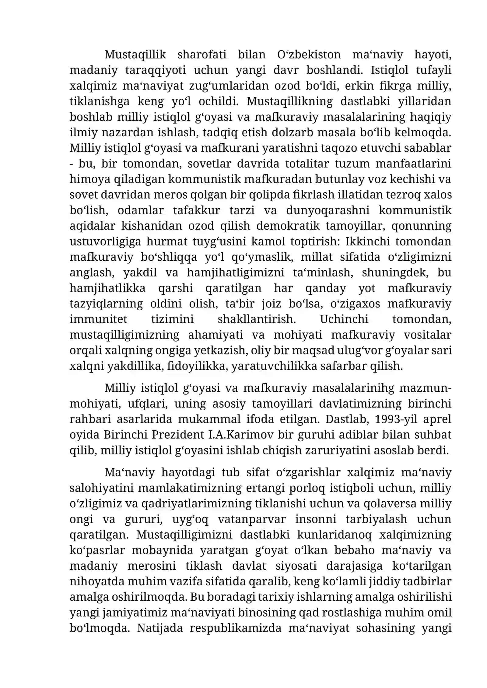 Mustaqillik yillarida O‘zbekistondagi ma’naviy va madaniy taraqqiyot 2