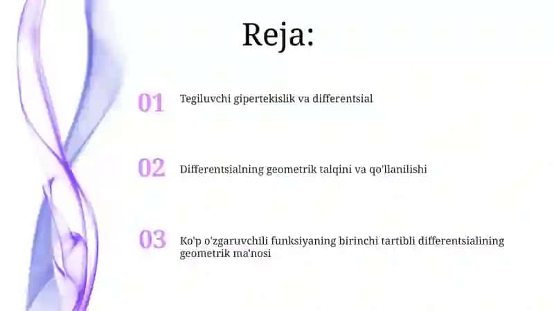 Ko'p o'zgaruvchili funksiyaning birinchi tartibli differentsialining geometrik ma'nosi 2