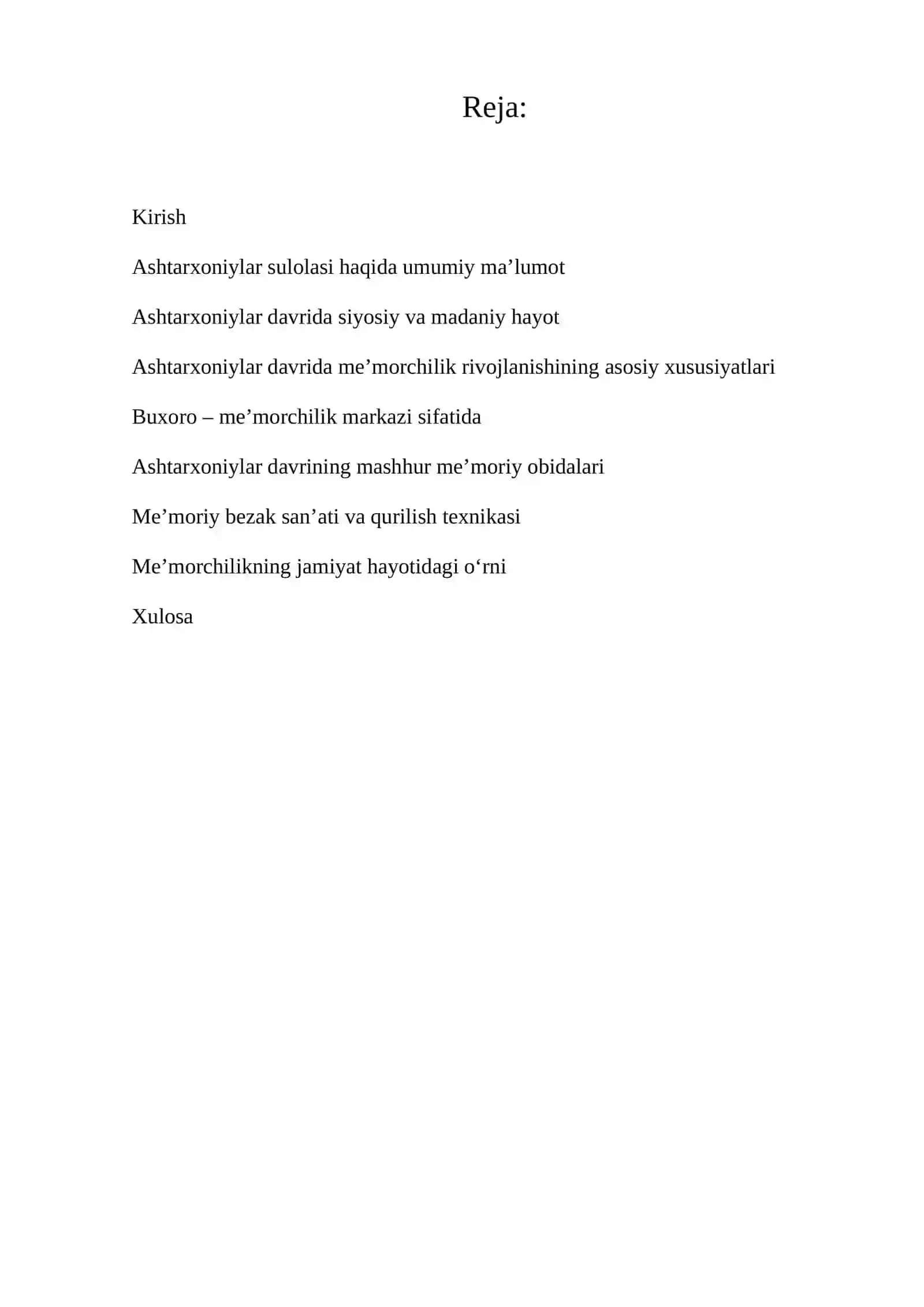 O’zbekiston tarixi fanidan REFERATI 2