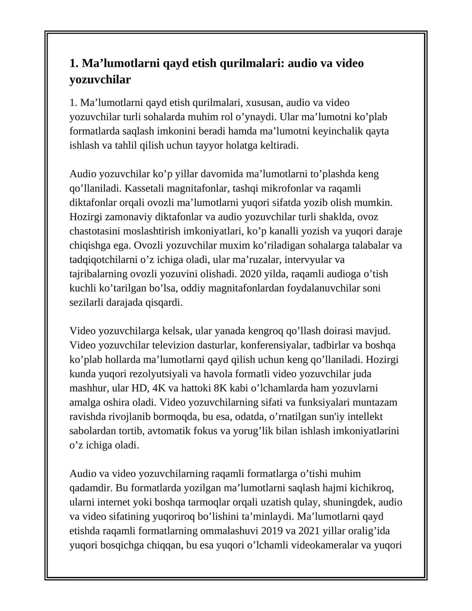 MA’LUMOTLARNI QAYD ETISH, TO’PLASH VA TAYYORLASH TEXNIK VOSITALARI 2