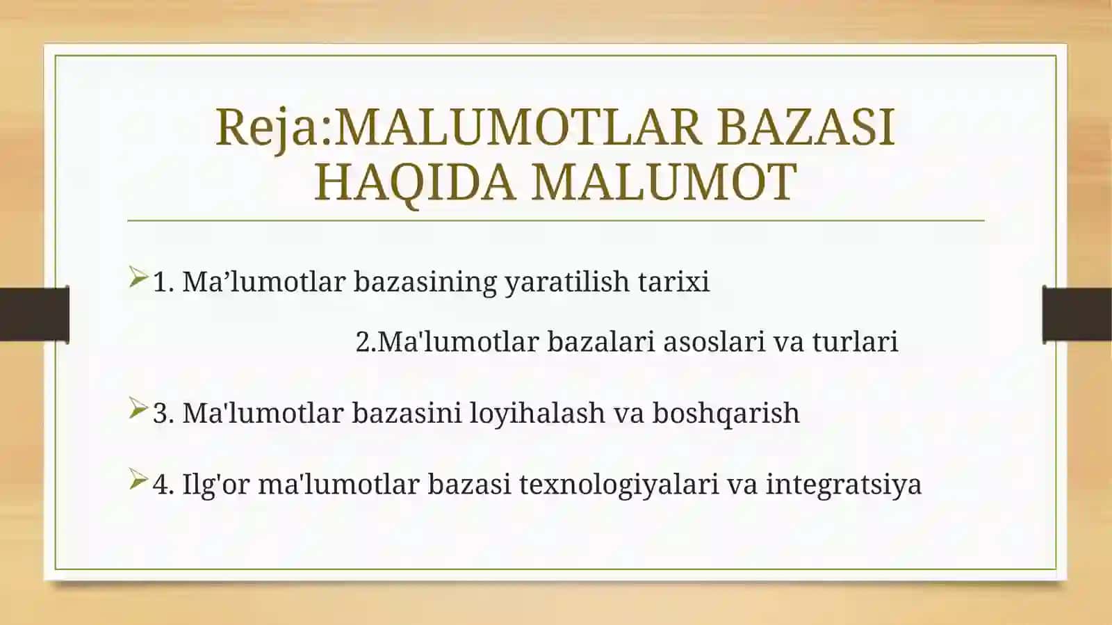 MALUMOTLAR BAZALARI BILAN ISHLASH 2