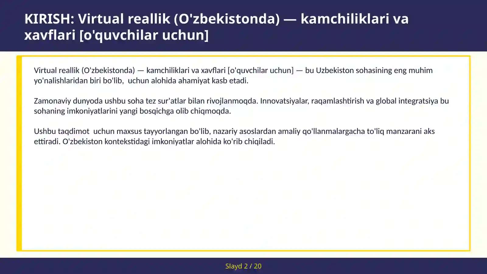 Virtual reallik (O'zbekistonda) — kamchiliklari va xavflari [o'quvchilar uchun] 2
