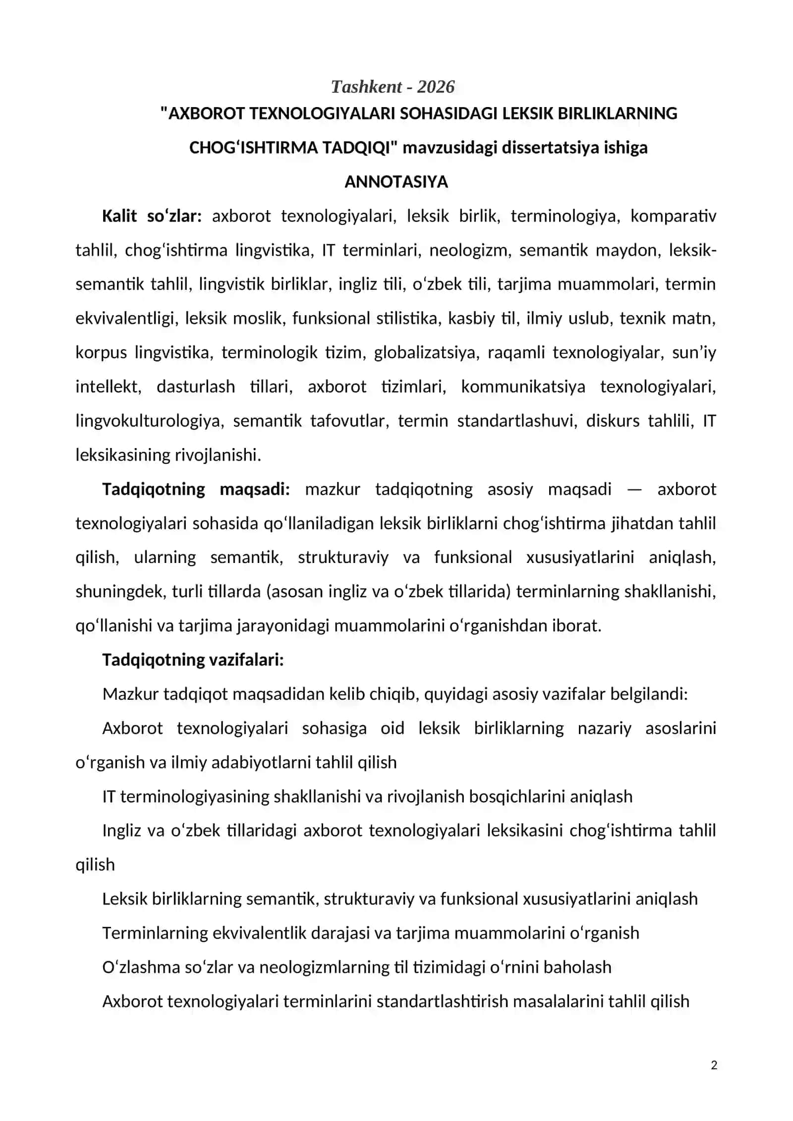 Axborot texnologiyalari sohasidagi leksik birliklarning chogʻishtirma tadqiqi 2