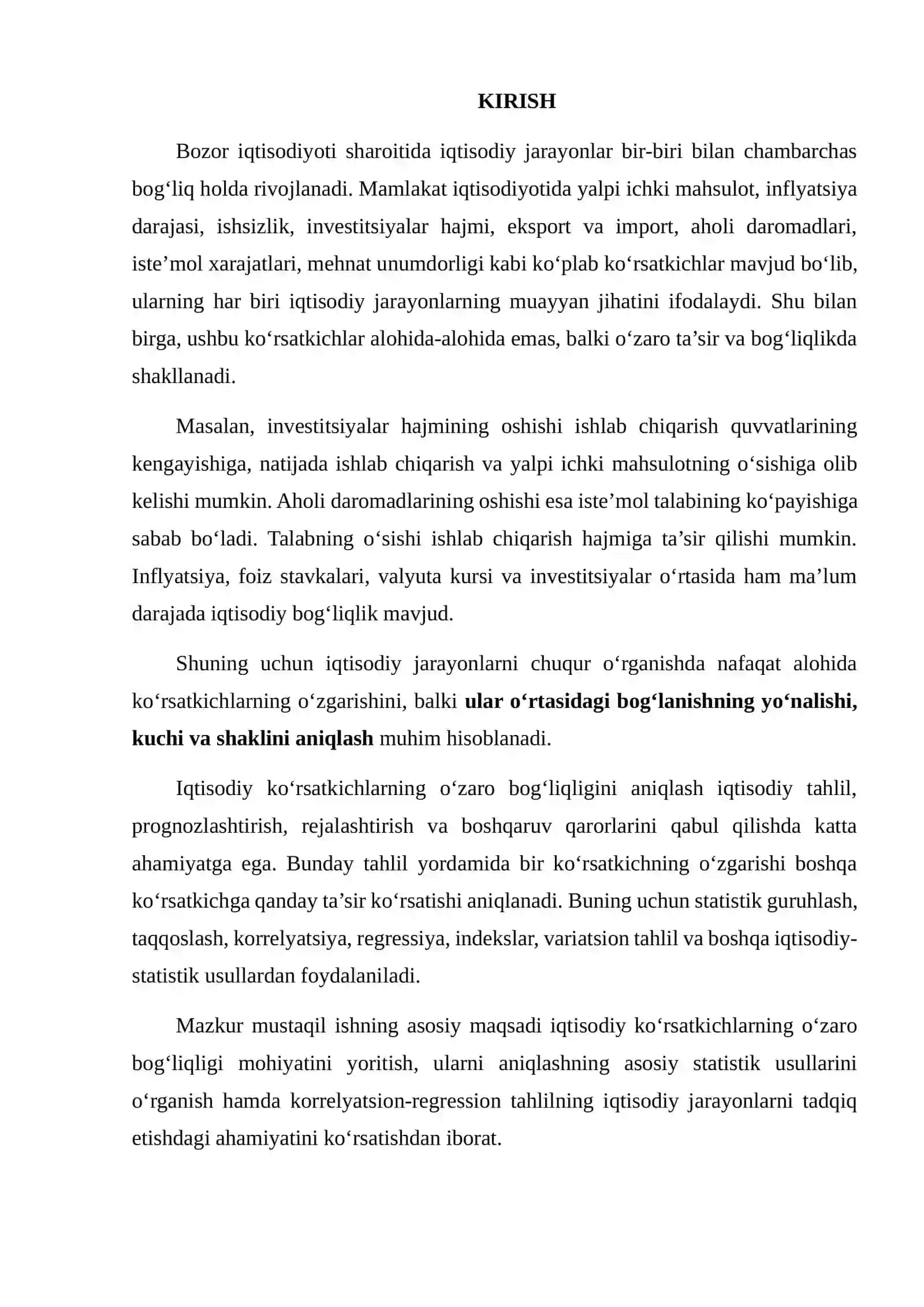 IQTISODIY KO‘RSATKICHLARNING O‘ZARO BOG‘LIQLIGINI ANIQLASH USULLARI 2
