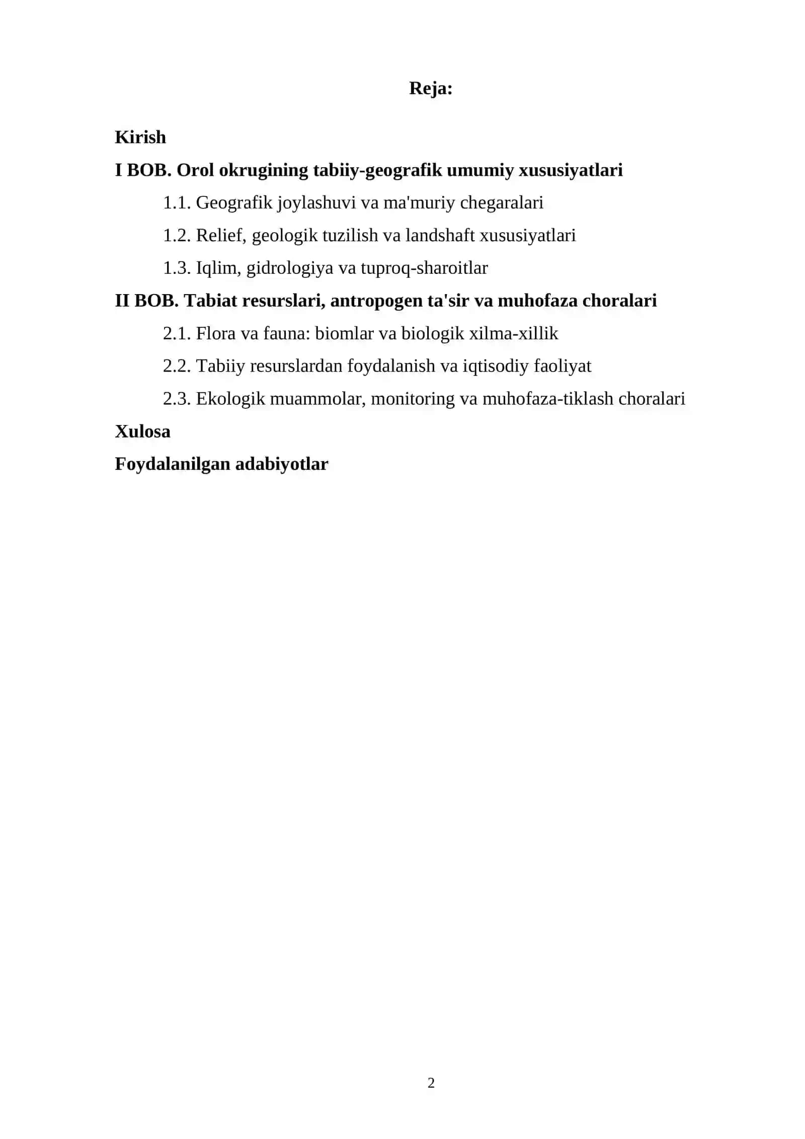 Orol okrugiga tabiiy geografik tavsif 2