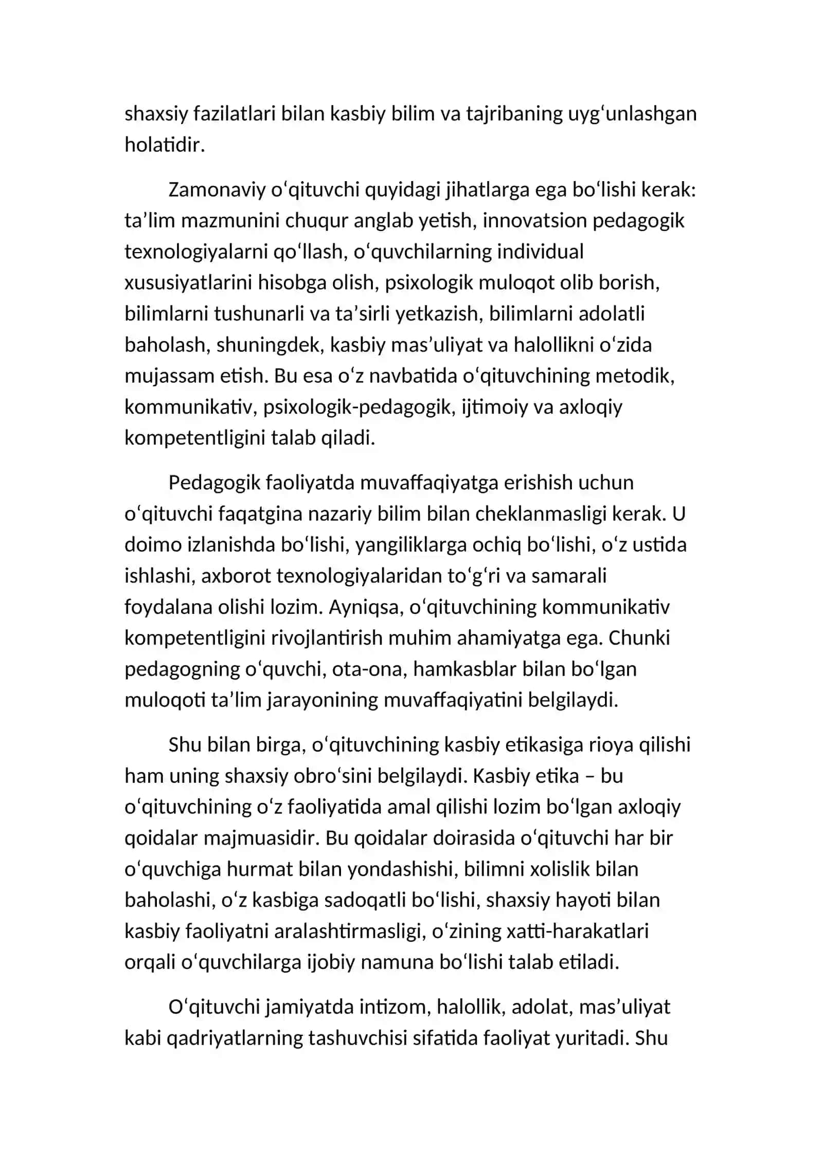 PEDAGOGIK KOMPETENTLIK VA OʻQITUVCHI KASBIY ETIKASIGA QOʻYILADIGAN TALABLAR 2