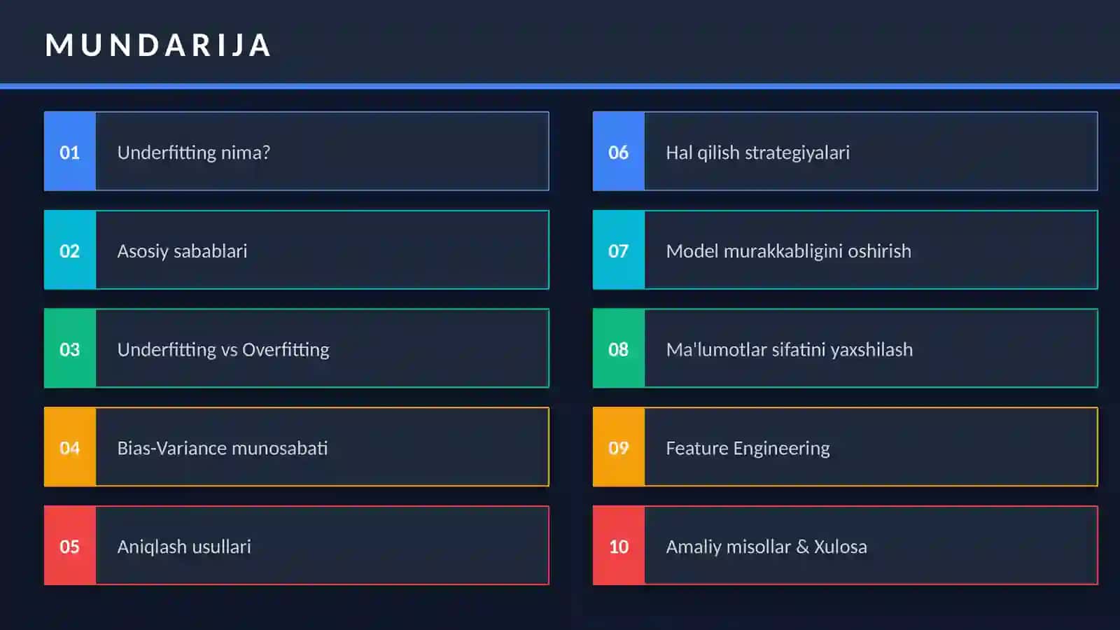 UNDERFITTING MUAMMOSI va Hal Qilish Usullari 2