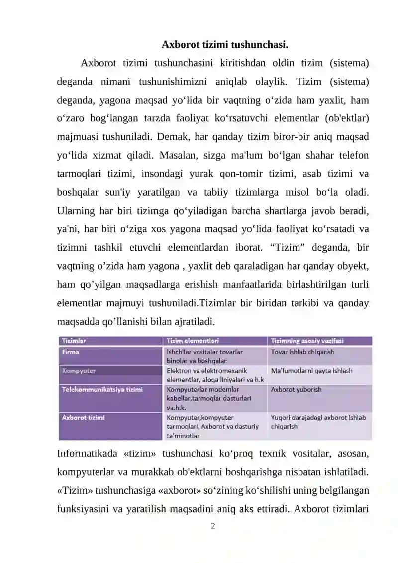Axborot tizimlari 2