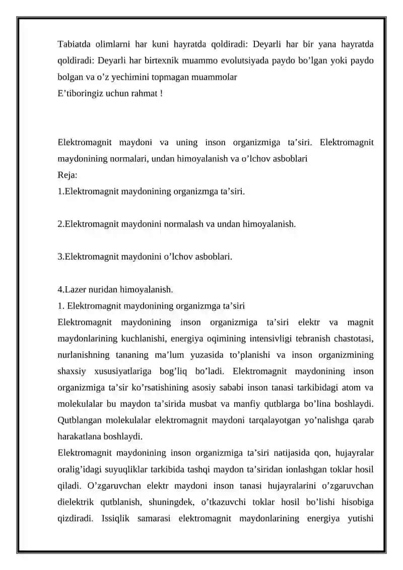 Bionika asoslari va uning inson hayotidagi o’rni 2