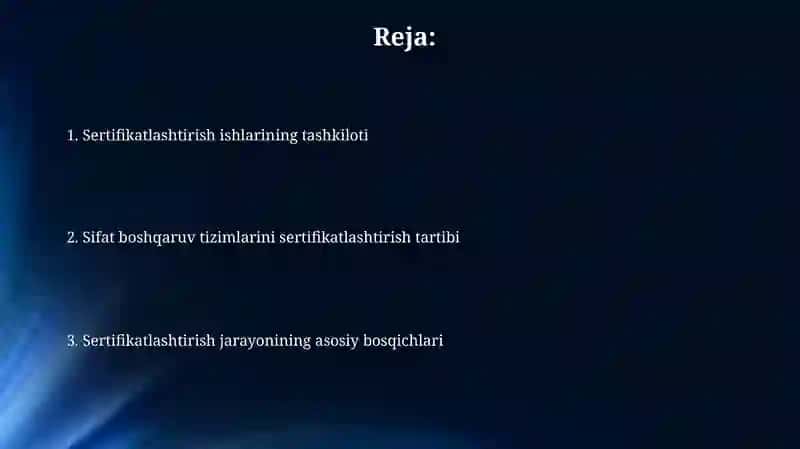 Sertifikatlashtitish ishlarini tashkillashtirish sifat tizimlarini sertifikatlashtirish tartibi 2