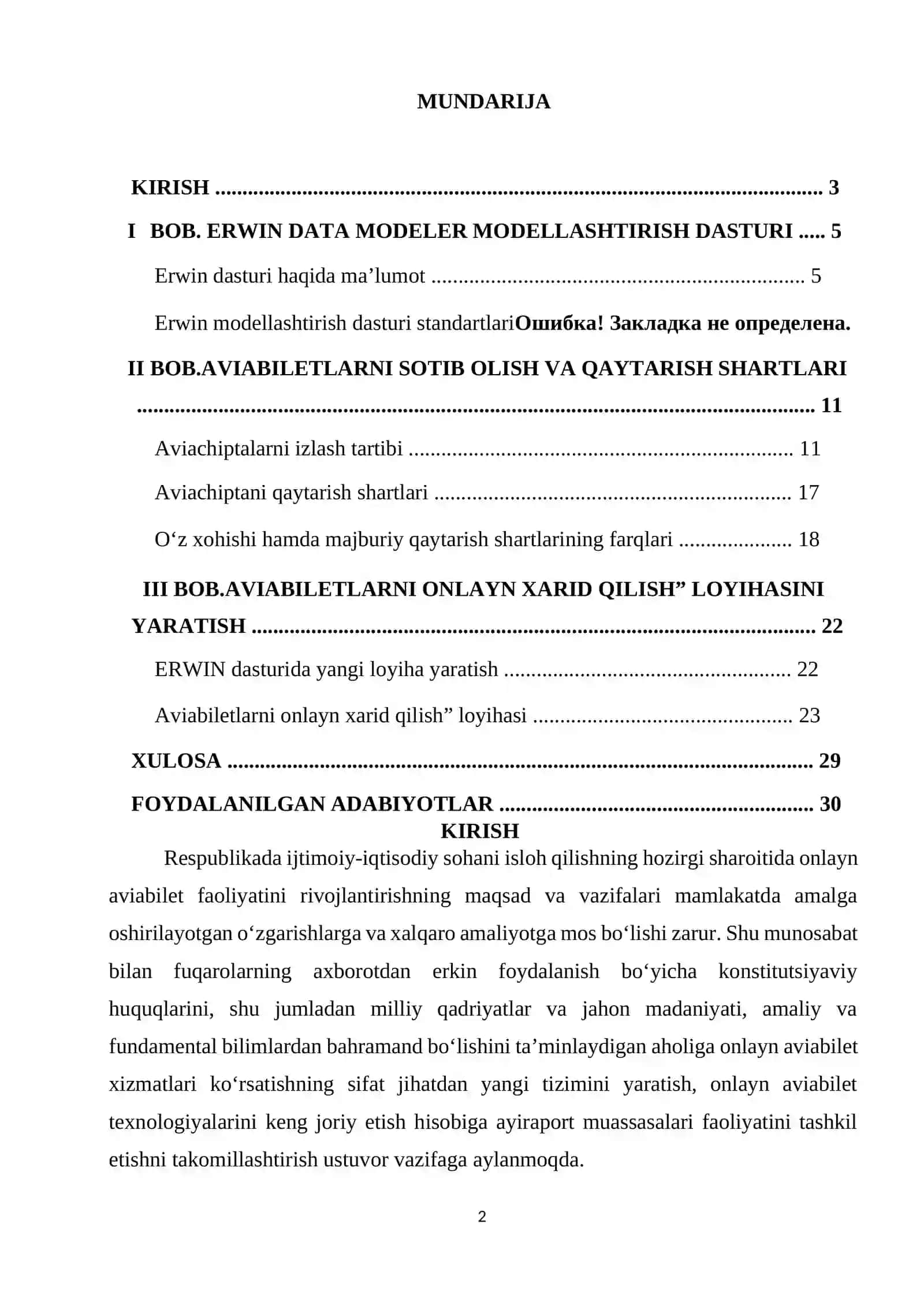 Aviabiletlarni onlayn xarid qilishni loyihalash 2