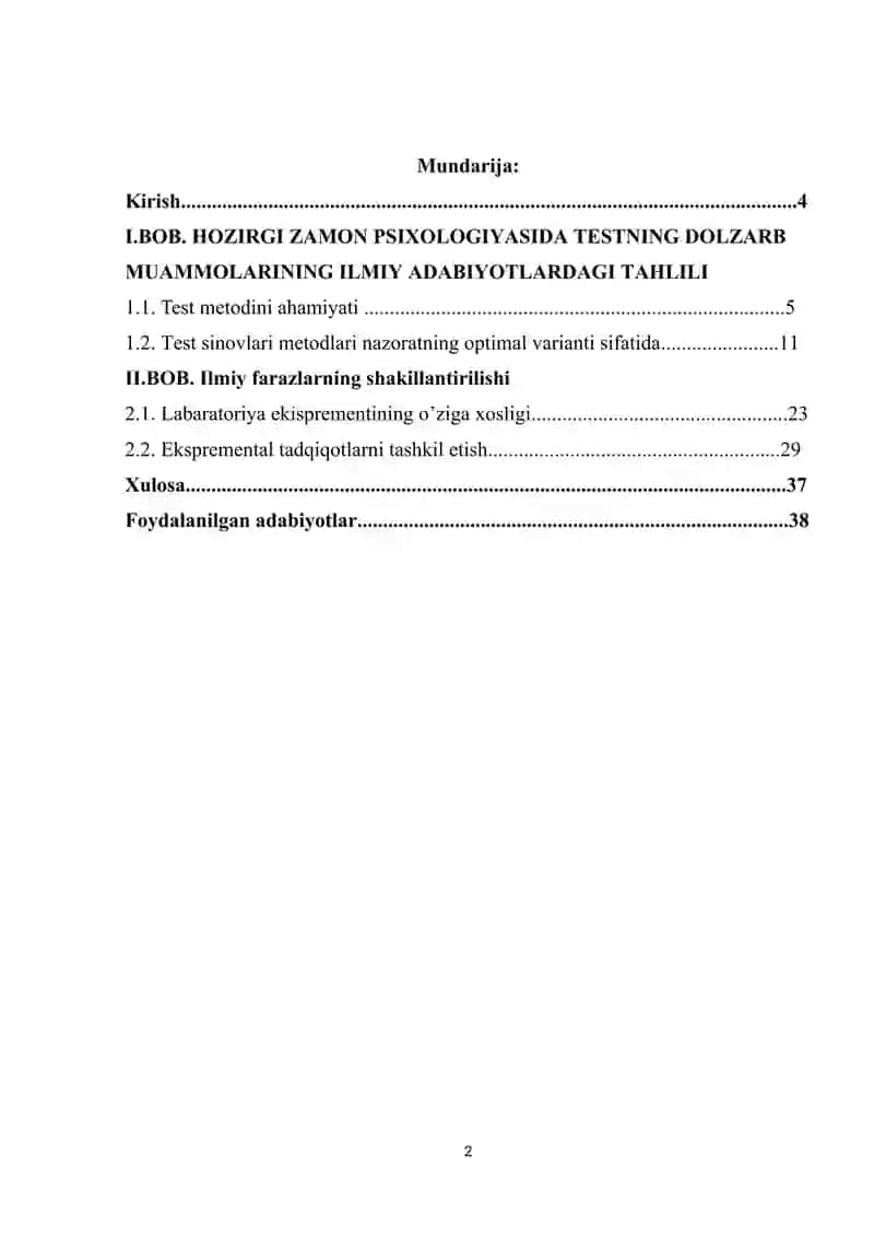 Hozirgi zamon psixologiyasida testning dolzarb muammolari. 2