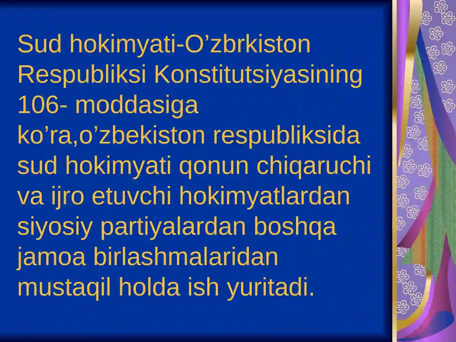 O'zbekiston Respublikasi sud hokimyatining faolyati va davlat boshqaruvidagi o'rni 2