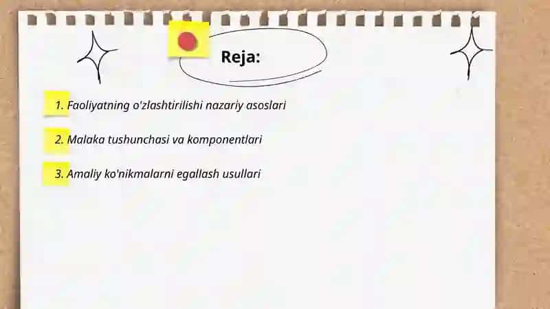 Faoliyatning o'zlashtirilishi va malakaning egallanishi 2