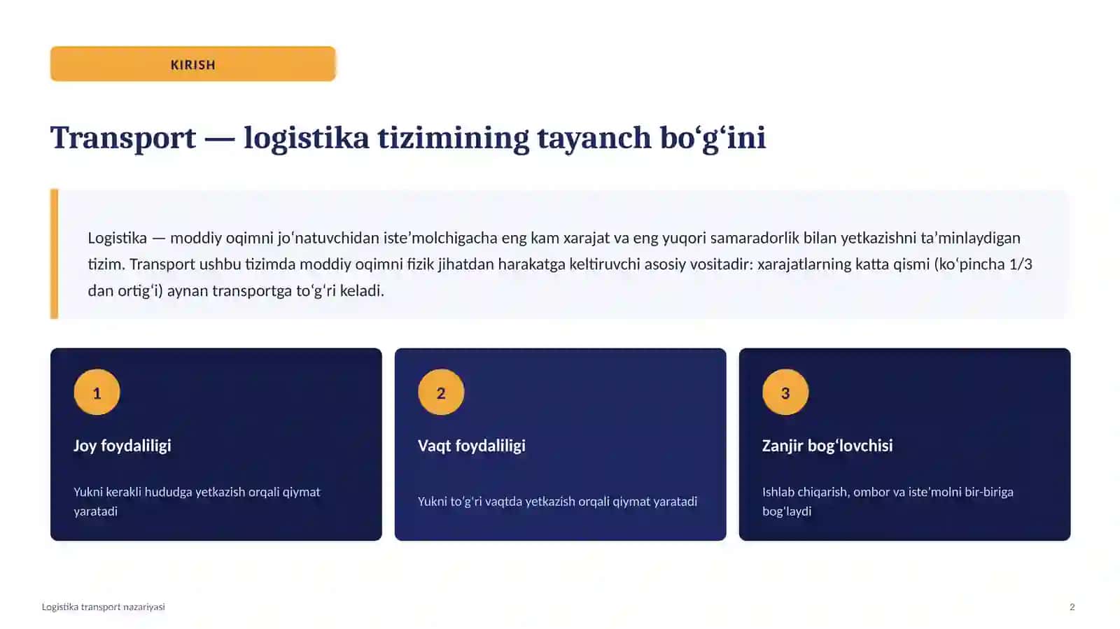 Logistika transport nazariyasi 2