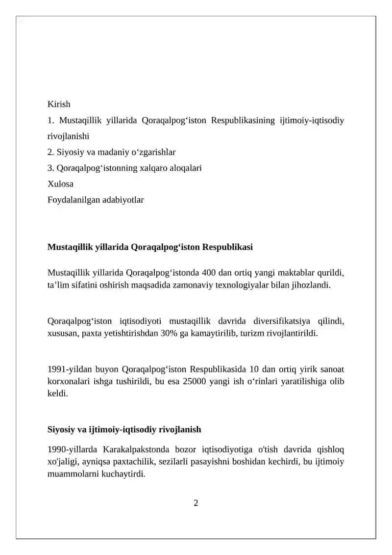 Mustaqillik yillarida Qoraqolpog’iston respublikasi 2