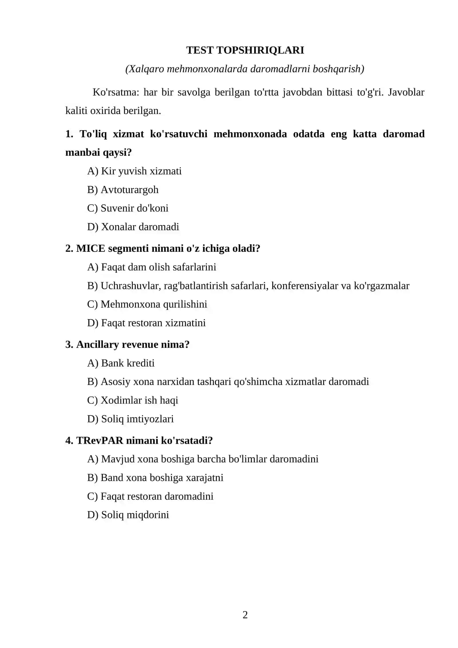 TEST TOPSHIRIQLARI 2