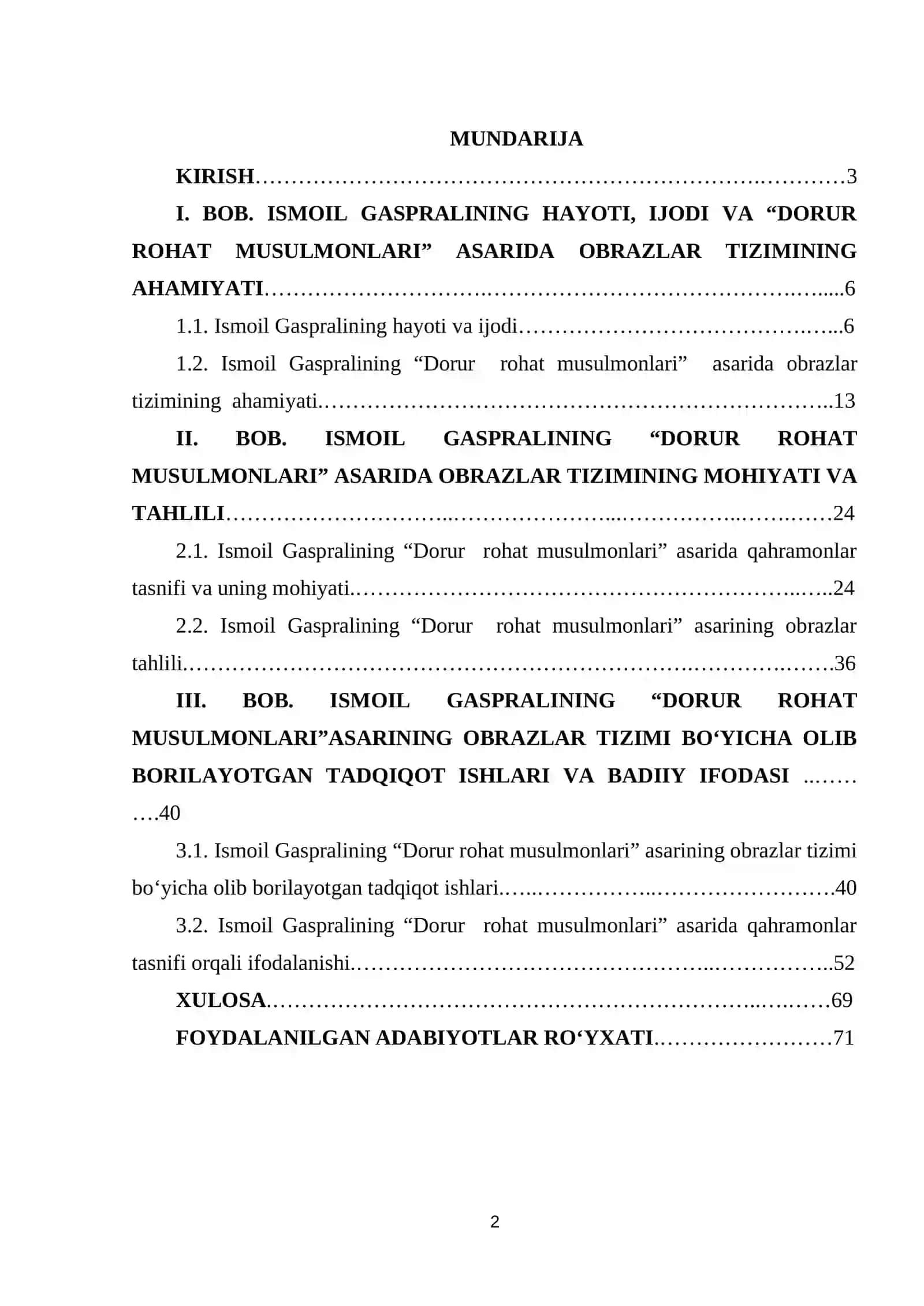 ISMOIL GASPRALINING “DORUR ROHAT MUSULMONLARI” ASARINING OBRAZLAR TIZIMI 2