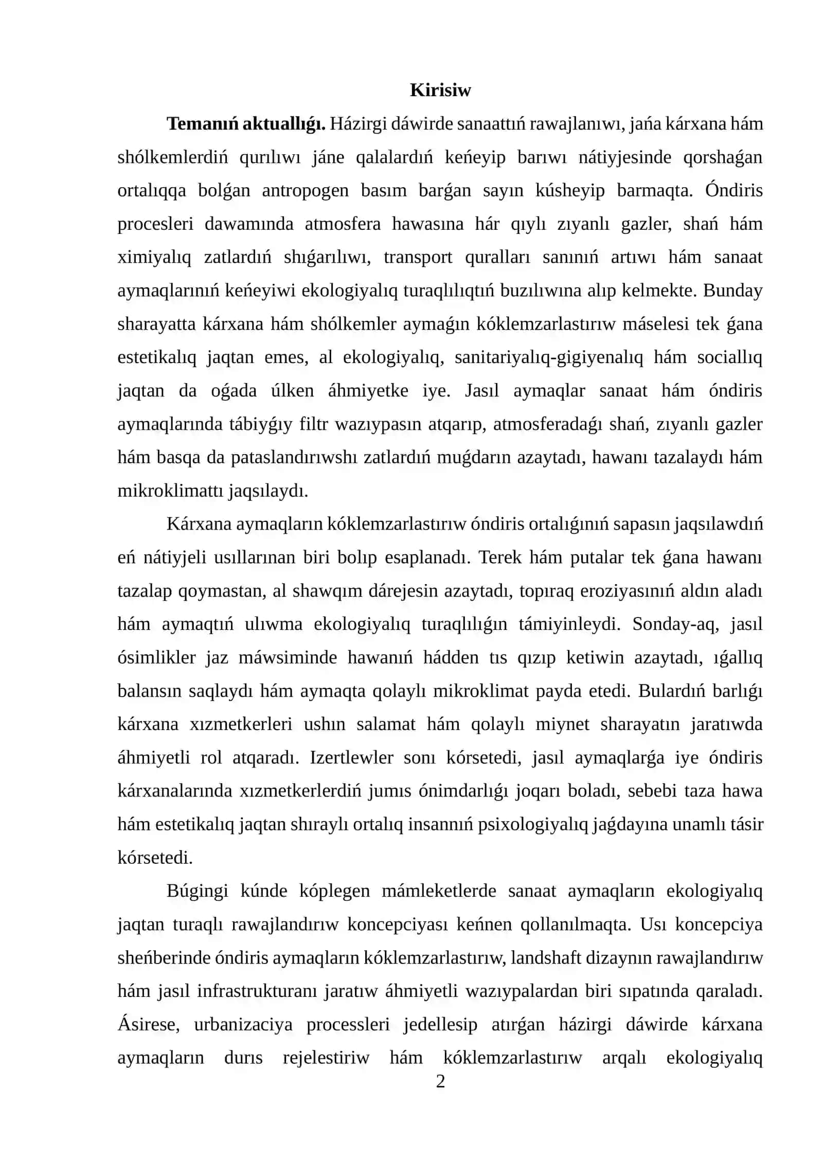 KÁRXANA AYMAǴINDA KÓKLEMZARLASTIRIW JOYBARIN ÁMELIY ISLEP SHIǴIW 2
