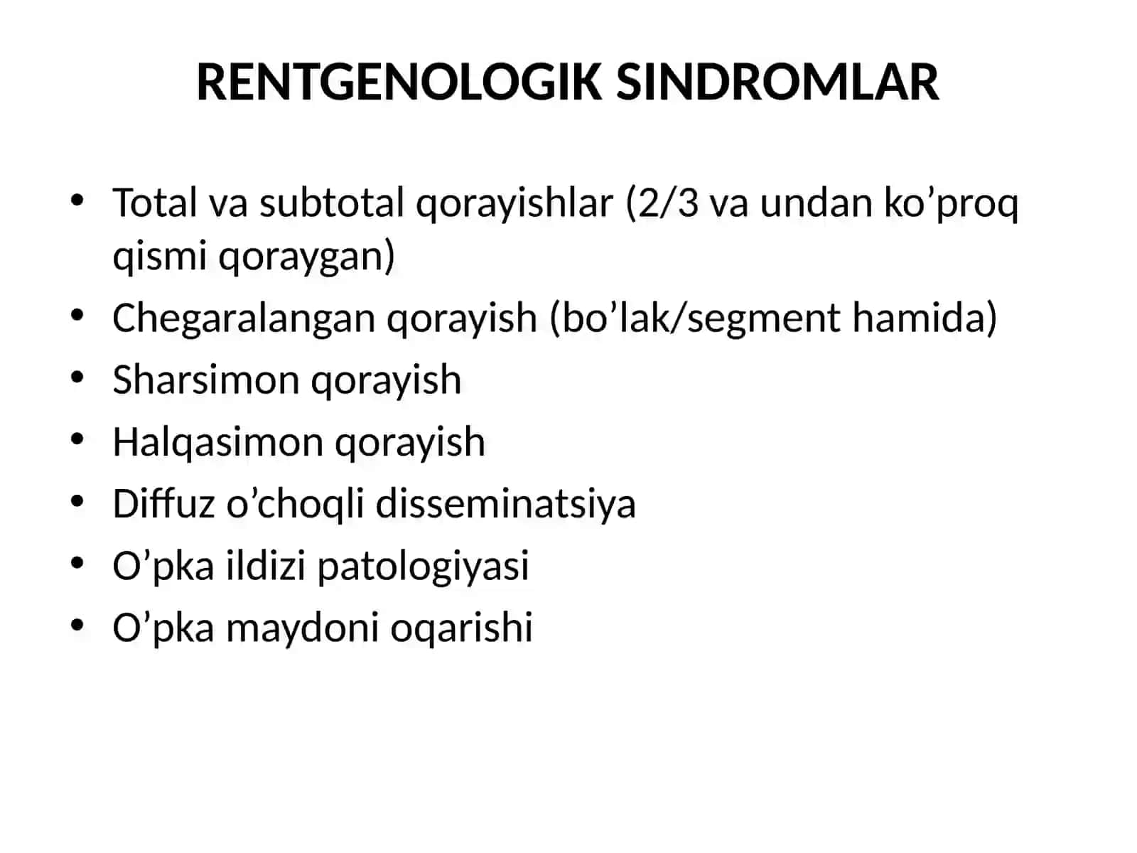 O’pka rentgenologik sindromi–Sharsimon soyalanish 2