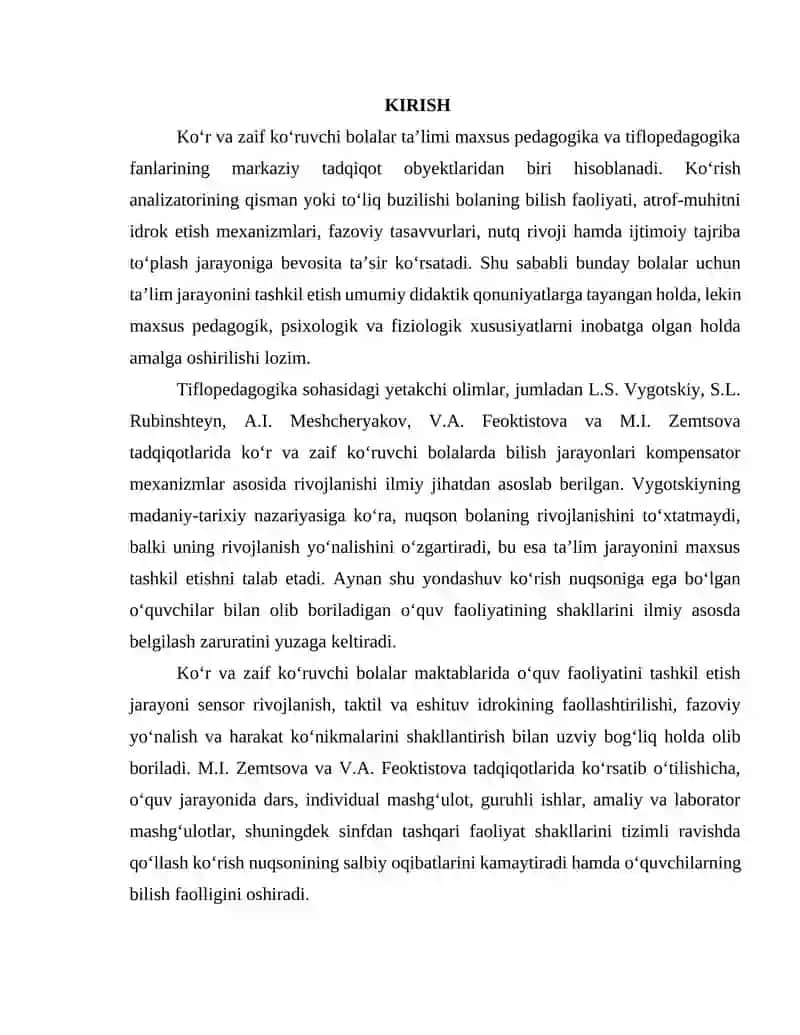 Ko‘r va zaif ko‘ruvchi bolalar maktabida o'quv faoliyatini tashkil etish shakllari 2