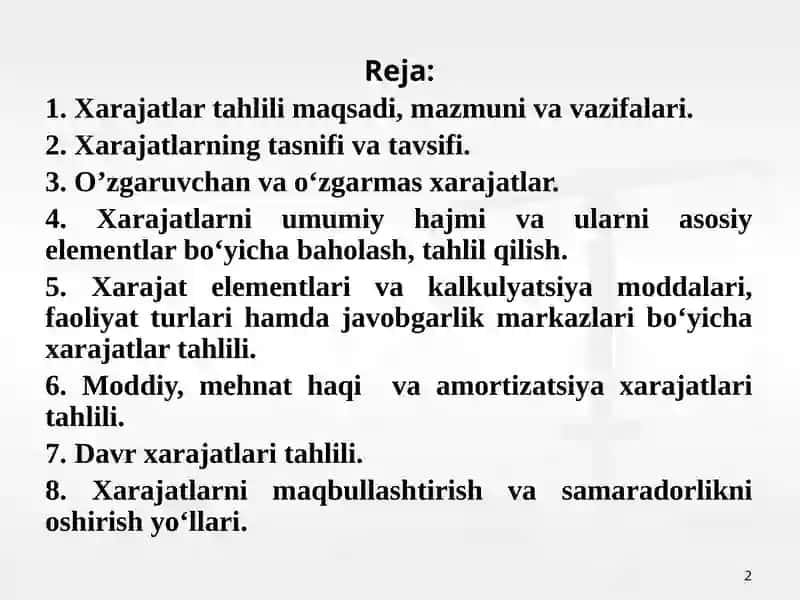 Ishlab chiqarish va davr xarajatlari tahlili 2