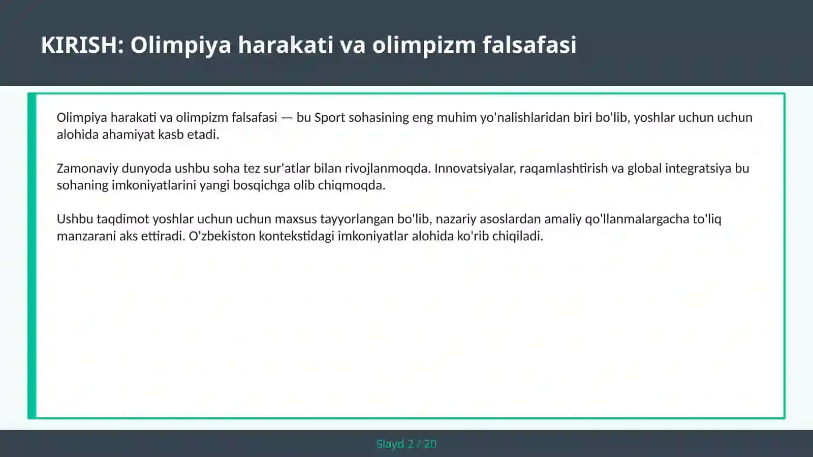 OLIMPIYA HARAKATI VA OLIMPIZM FALSAFASI 2