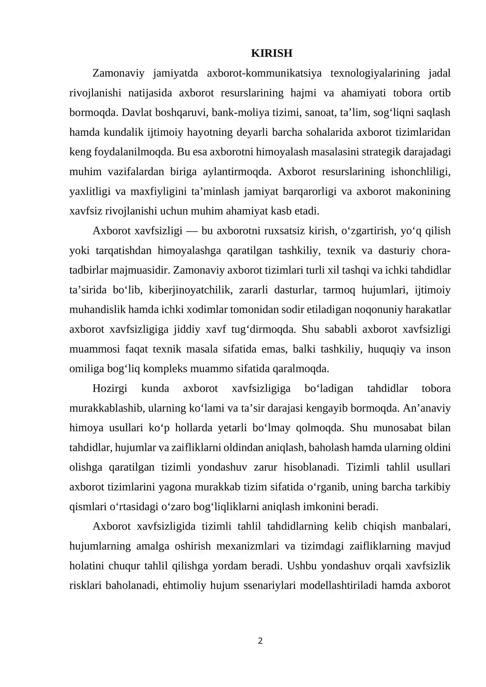 Axborot Xavfsizligiga Bo'ladigan Tahdidlar, Hujumlar va Zaifliklarni Tizimli Tahlil Qilish Usullari 2