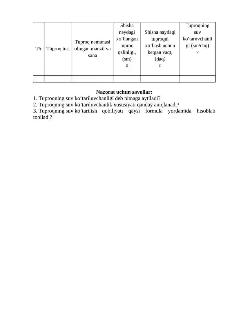 TUPROQNING SUV KO‘TARUVCHANLIGINI 2
