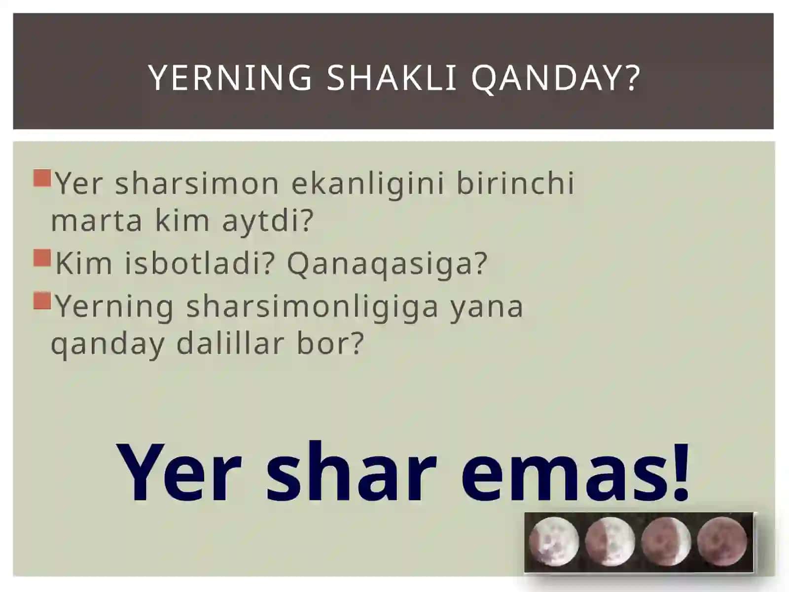 Yerning shakli va o'lchamlari 2